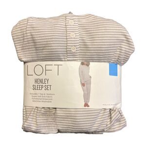 Loft Women's Soft Knit Long Sleeve Top & Pant Henley Sleep Set - Stripe